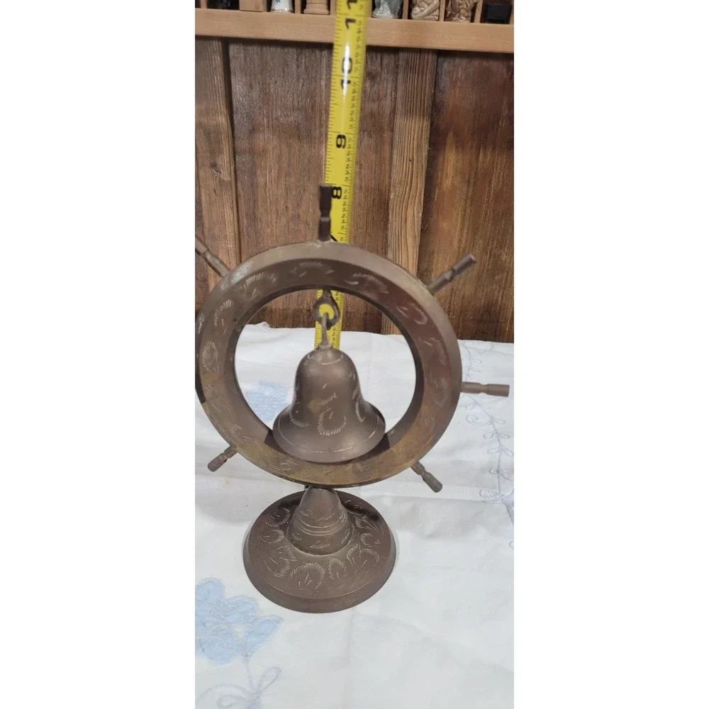 Vintage Brass Nautical Ship Boat Sailor Wheel Bell 9